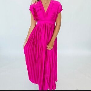 Hot Pink Satin Maxi Dress